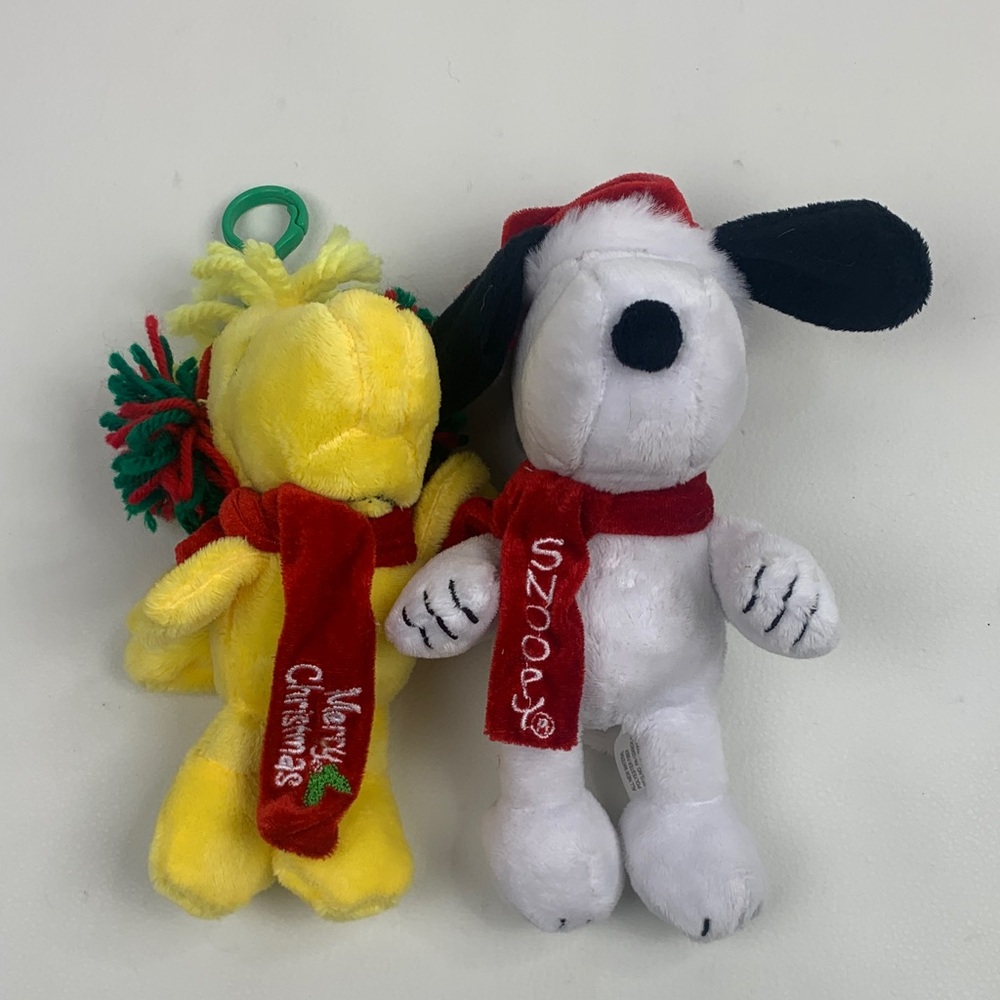 Peanuts Snoopy and Woodstock Christmas Plush Set white Yellow NEW